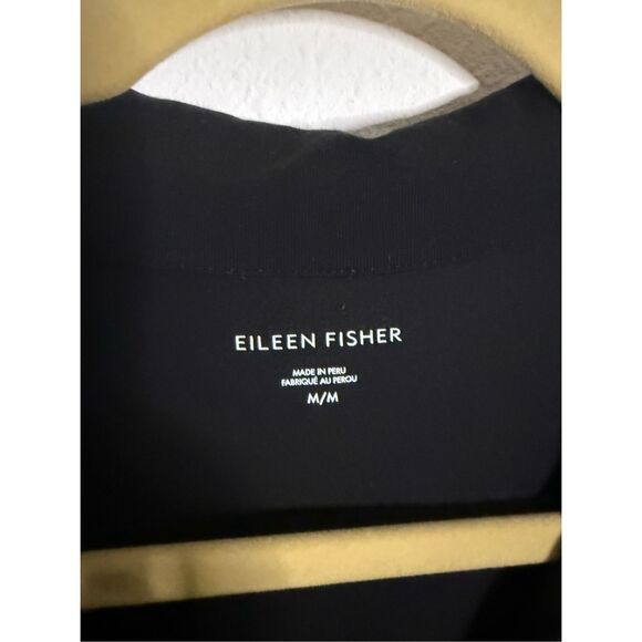 Eileen Fisher Pima Cotton Stretch Jersey Classic Collar Top Black Medium - Picture 3 of 5